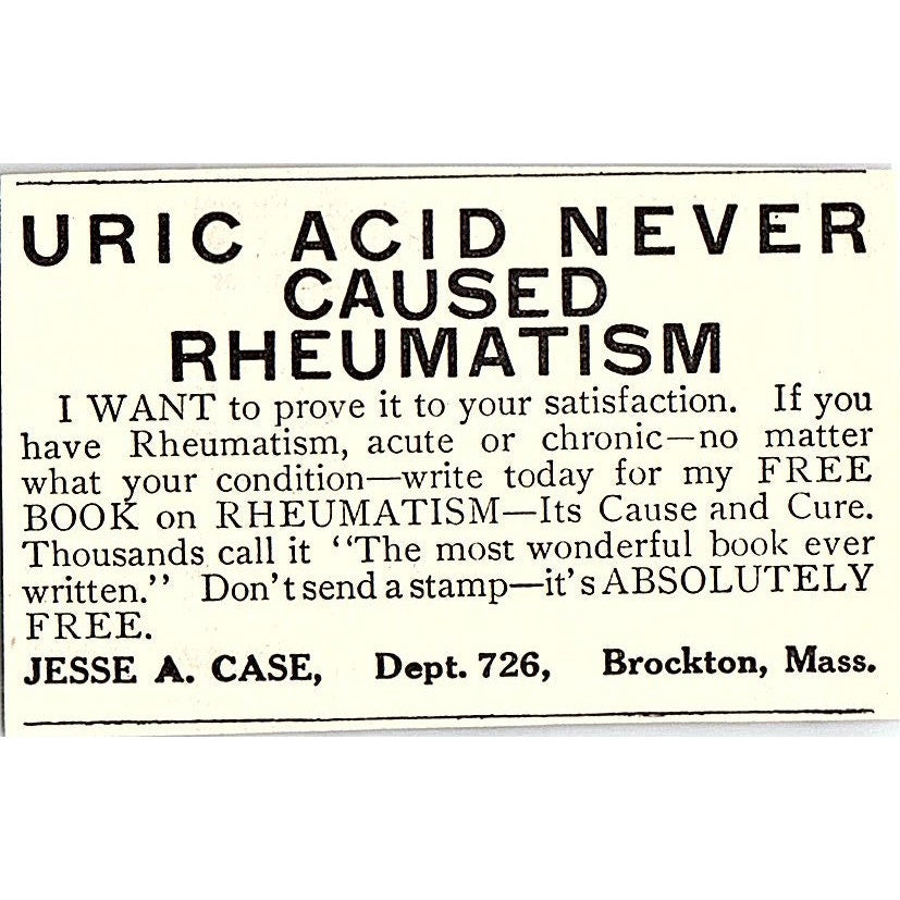Jesse A. Case Brockton MA Rheumatism Treatment 1914 Original Ad AF3-Q4