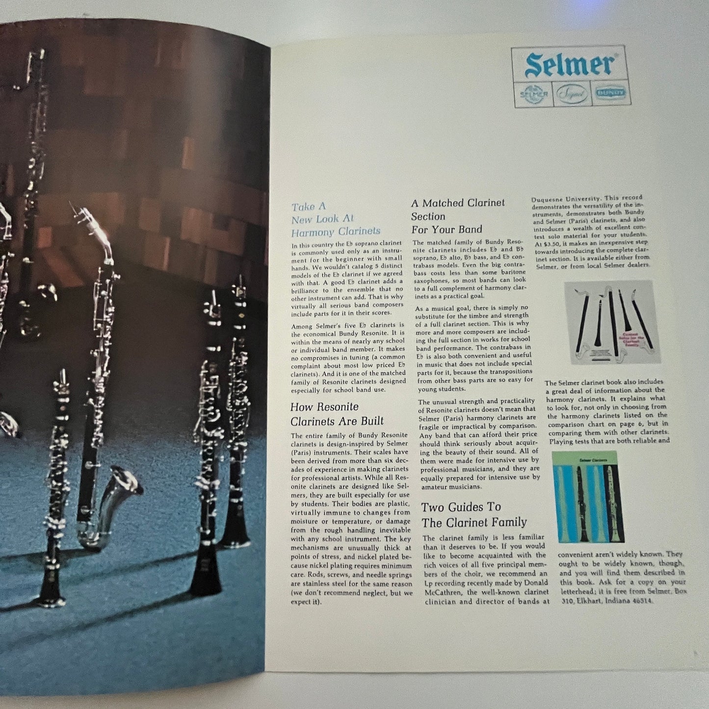 Selmer Clarinets 1968 Tri-Fold Fold Out Ad Elkhart Indiana J18