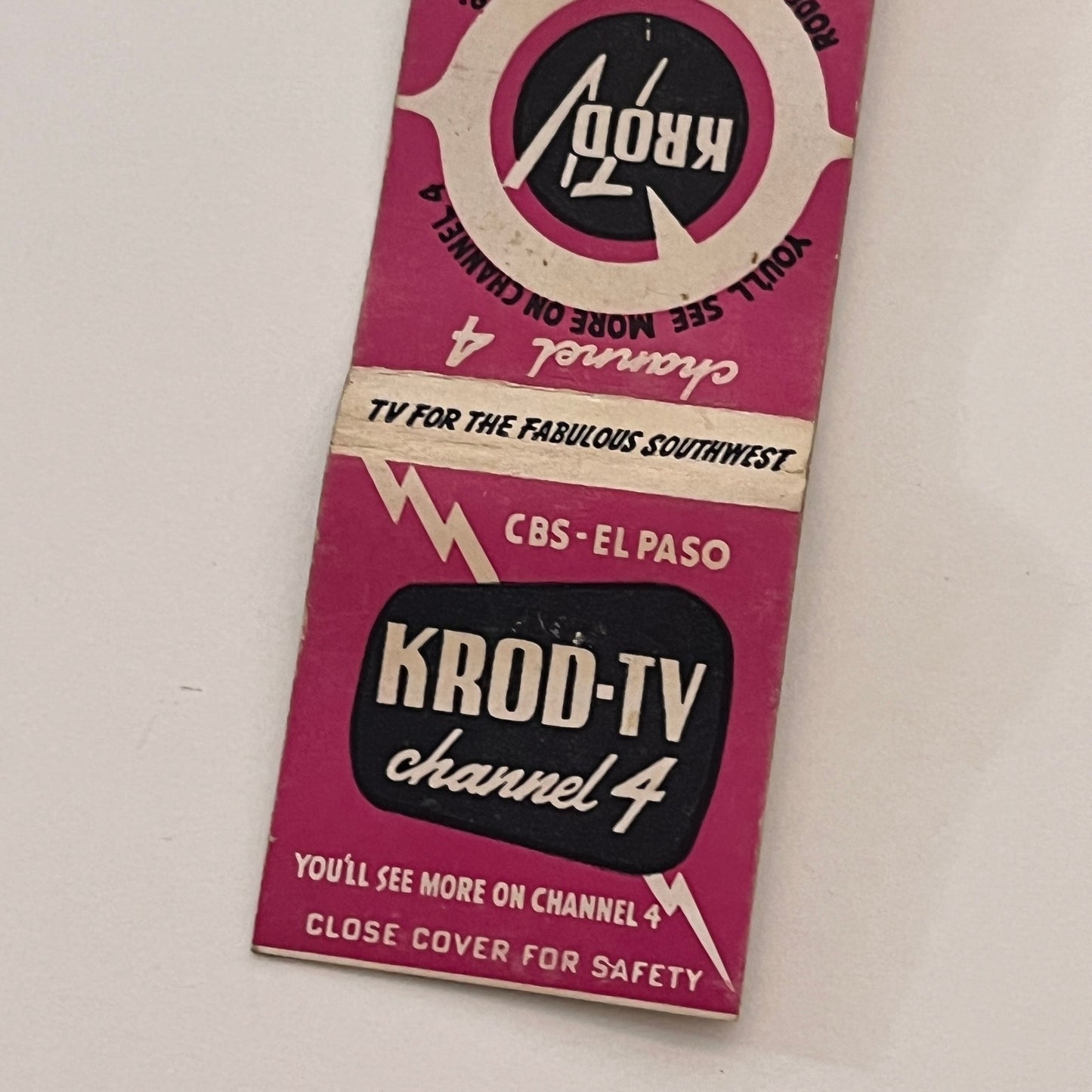 KROD TV Channel 4 CBS El Paso Vintage Matchbook Cover TB6-MB2-2