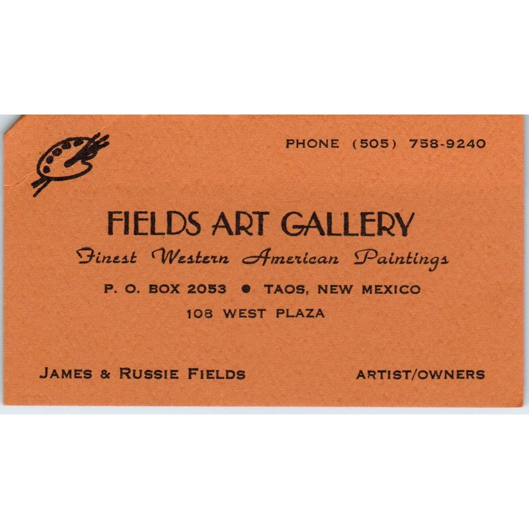 James & Russie Fields Art Gallery Taos NM Vintage Business Card SD4-B4