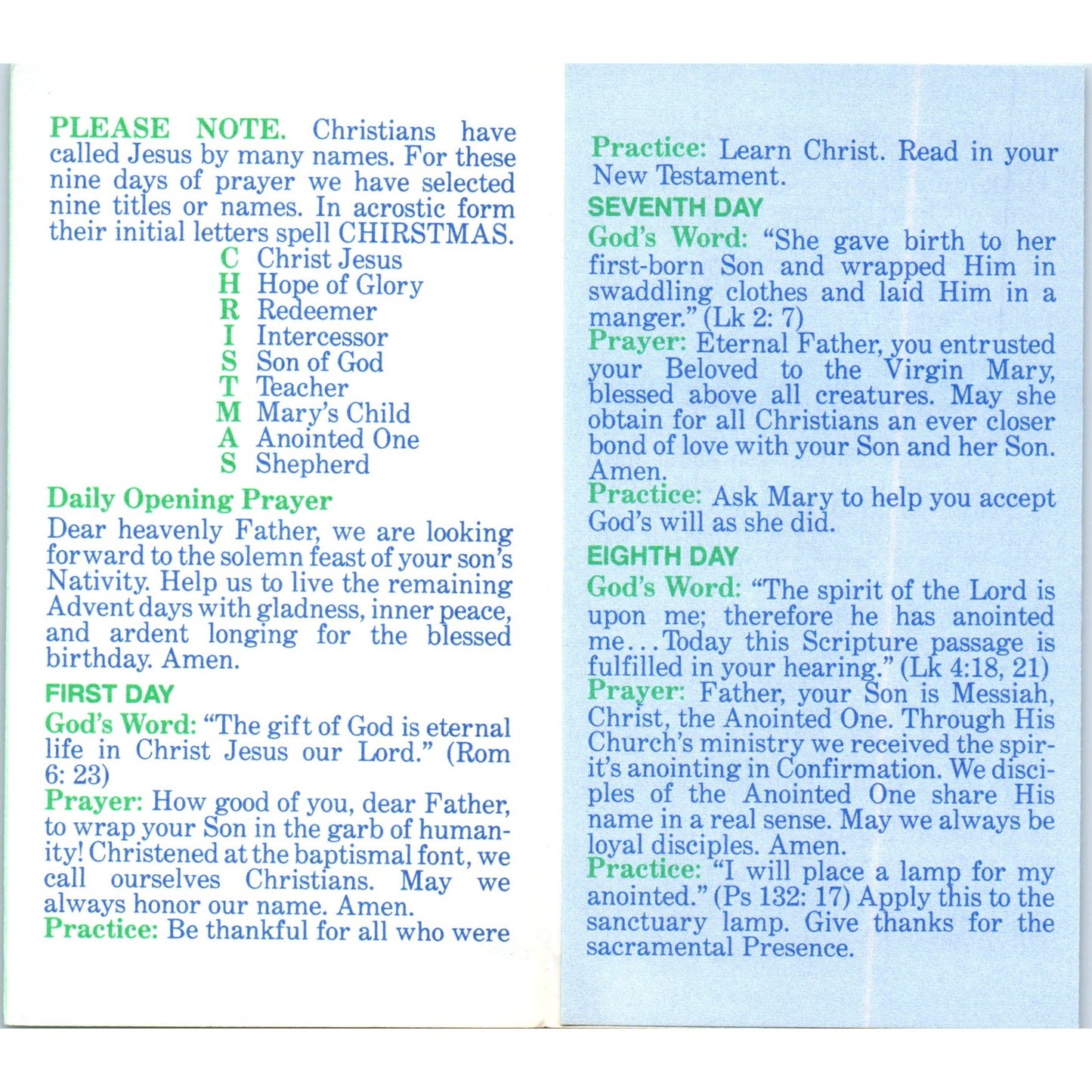 Thoughts & Prayers for the 9 Days Before Christmas Vintage Leaflet TH2-PC2