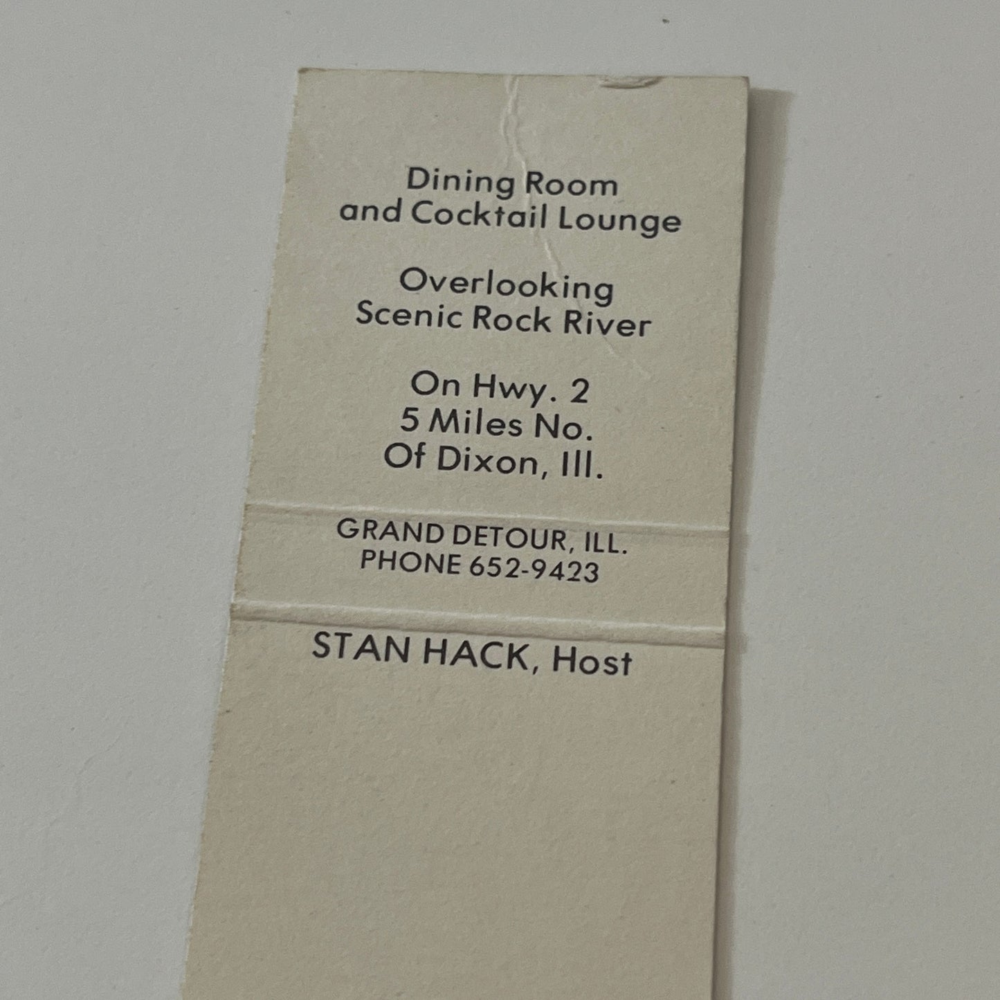 Stan Hack's Landmark Restaurant Grand Detour IL Vintage Matchbook Cover TB6-MB2-6