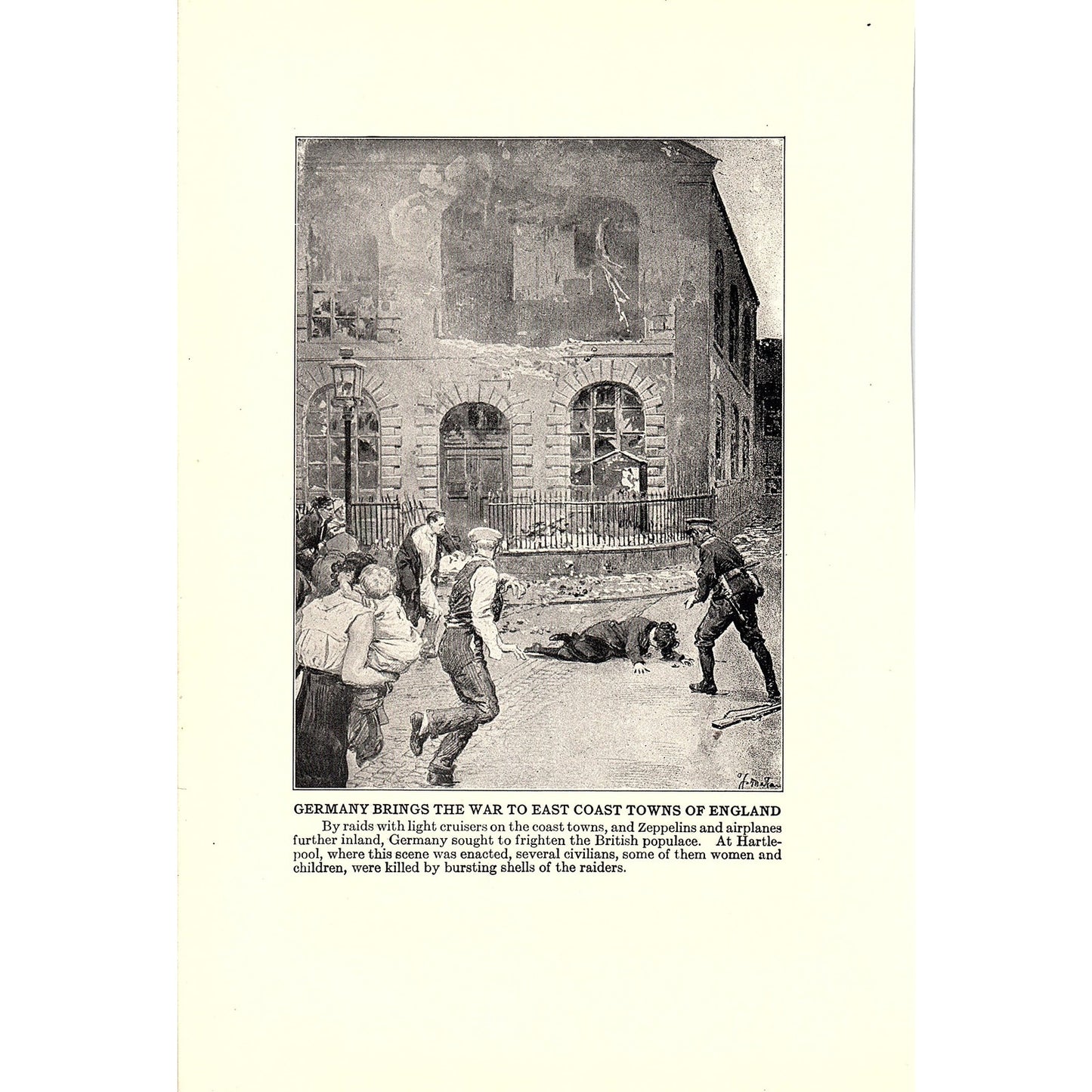 Sinking of German Cruiser Blucher, The War in England 1919 WWI Print AG1-2