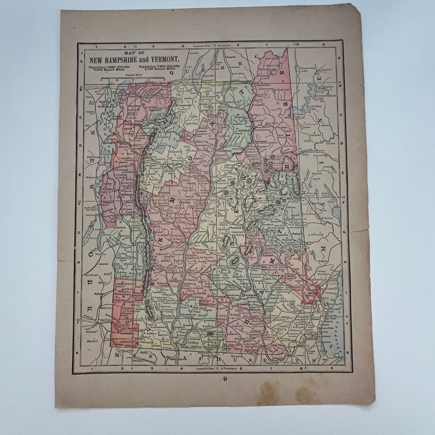 Map of New Jersey, New Hampshire, and Vermont 1894 Map SV1-6
