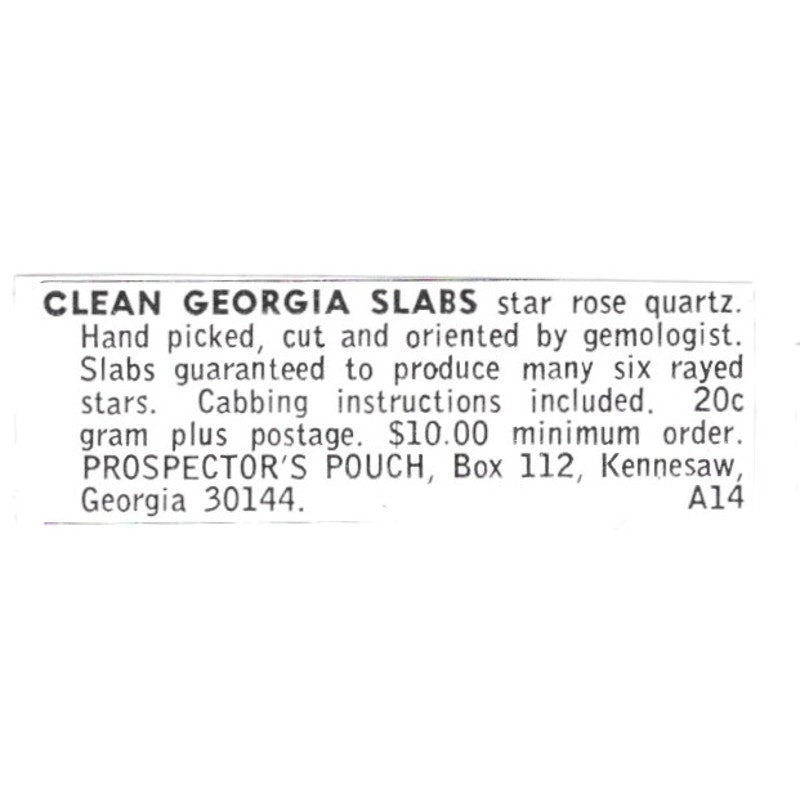 Prospector's Pouch Clean Georgia Slabs Kennesaw GA 1972 Ad AF8-S16
