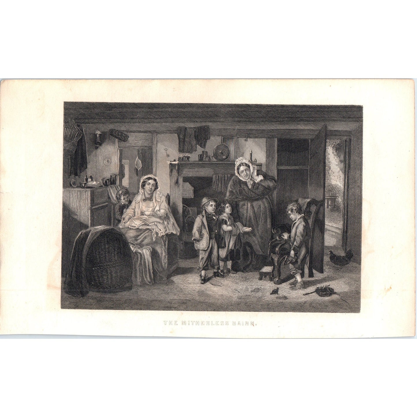 The Mitherless Bairn Thomas Faed  1857 Original Art Engraving D19-3