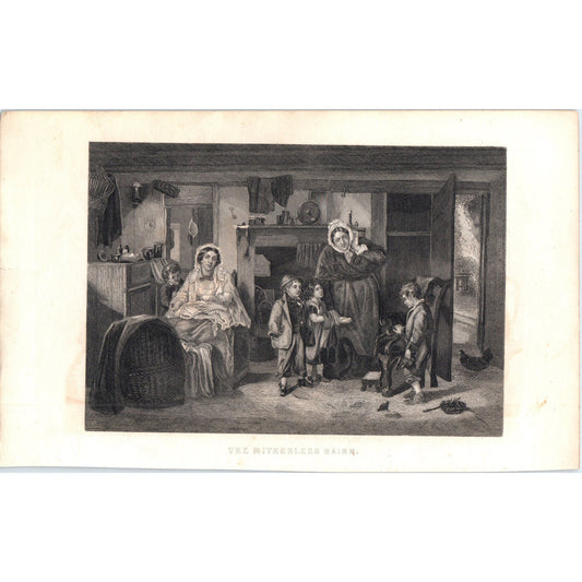 The Mitherless Bairn Thomas Faed  1857 Original Art Engraving D19-3