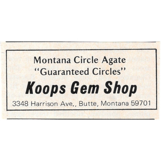 Koops Gem Shop Butte Montana 1971 Magazine Ad AD8-O3
