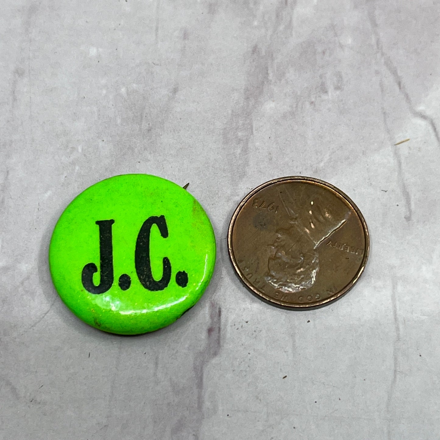 J.C. Neon Green Vintage Pinback Button TC5-PB