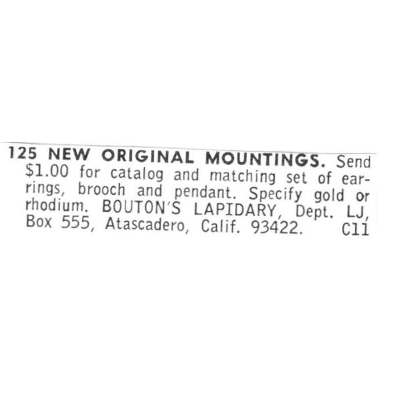 Bouton's Lapidary Original Mountings Atascadero CA 1972 Ad AF8-S20
