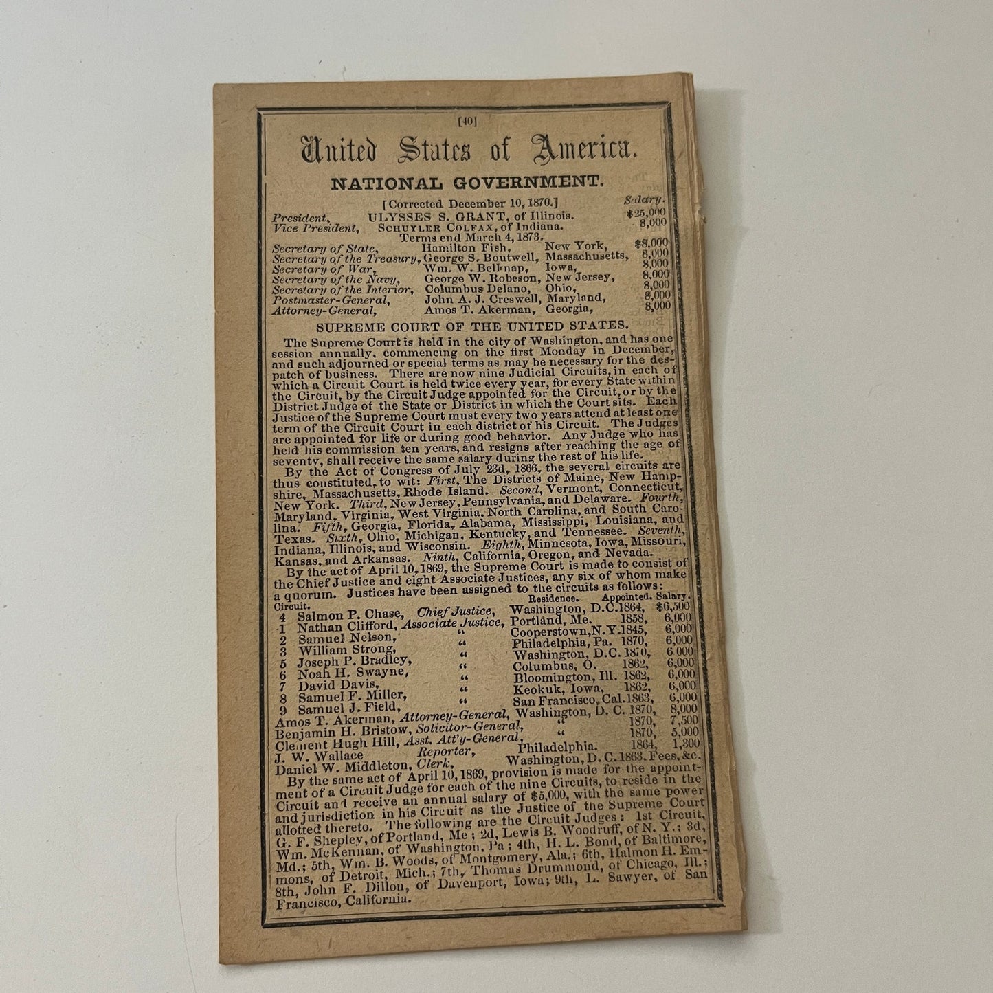 National Government of America Listings 1871 Boston Almanac Clipping SAI2-H3