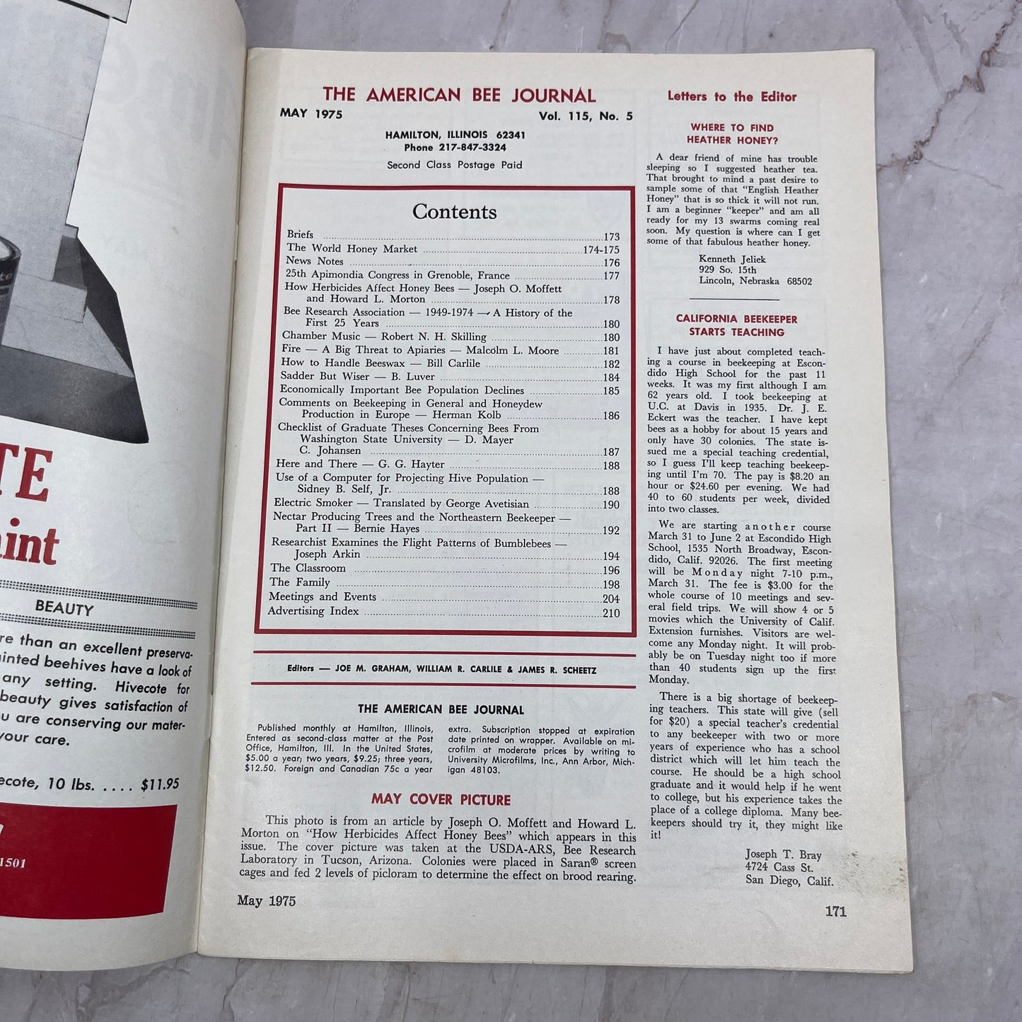 1975 May - American Bee Journal - Bees Beekeeping Honey M32