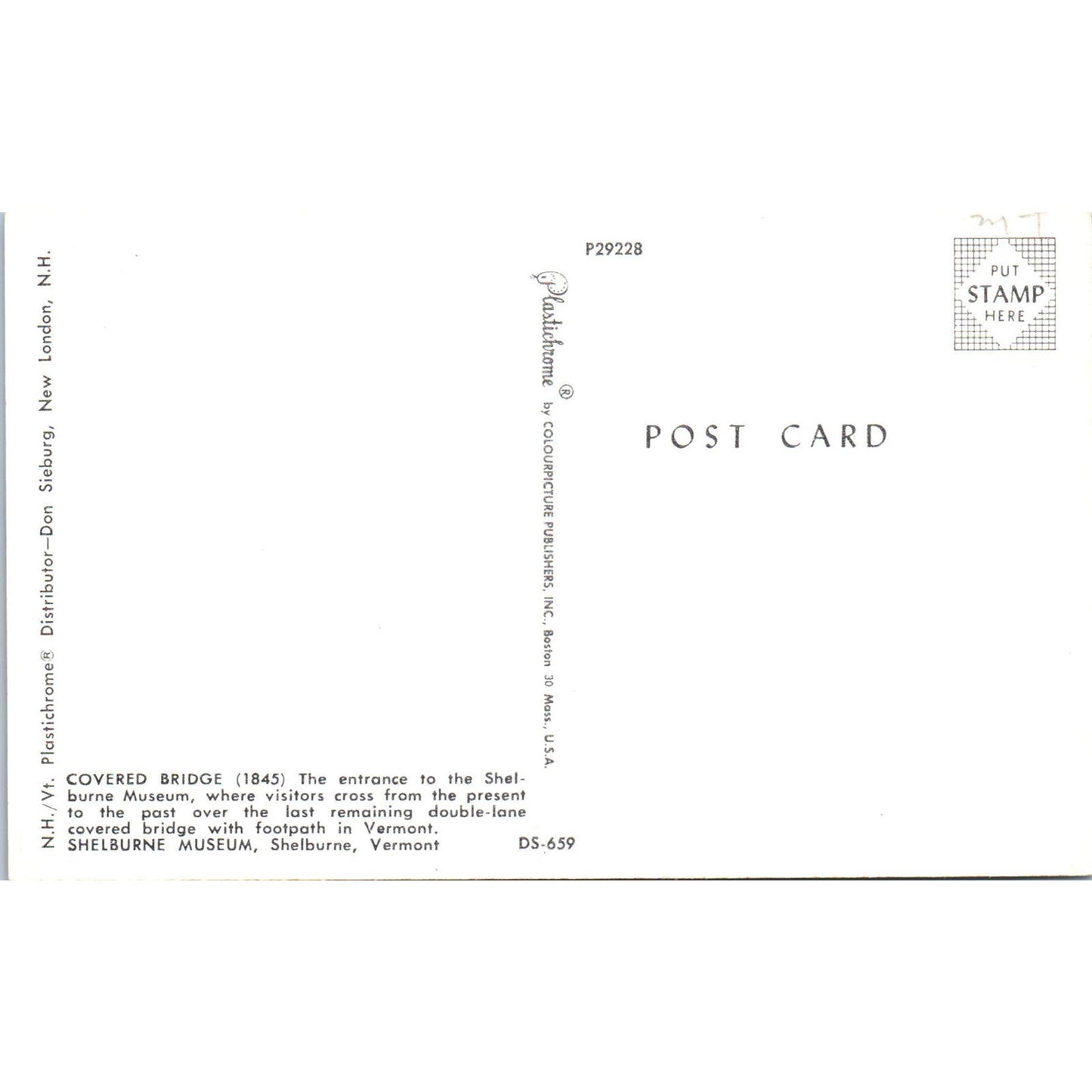 Covered Bridge 1845 Shelburne Museum VT Covered Bridge Postcard PB11