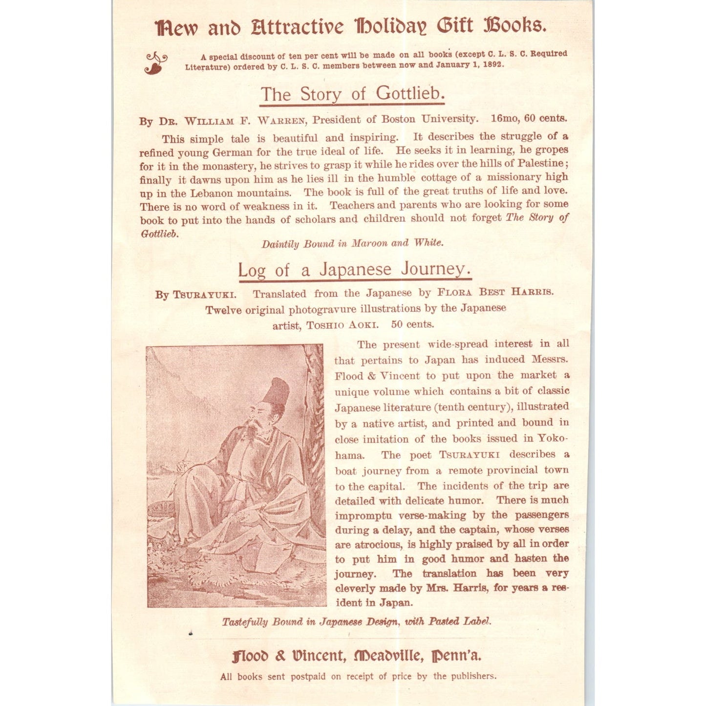 Flood & Vincent Books Meadville The Four Georges c1890 Victorian Ad AE8