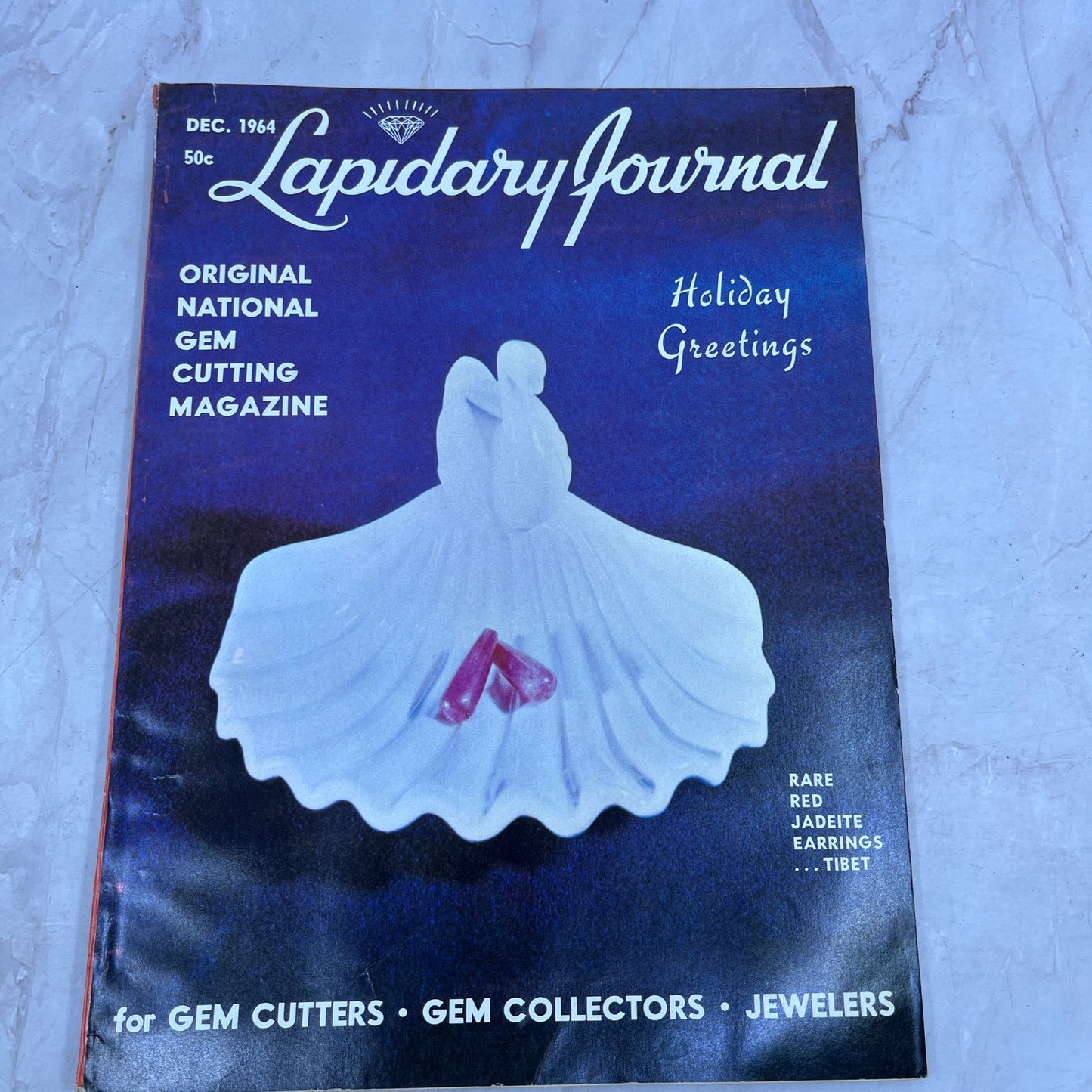 Rare Red Jadeite Earrings Tibet - Lapidary Journal Magazine - Dec 1964 M22