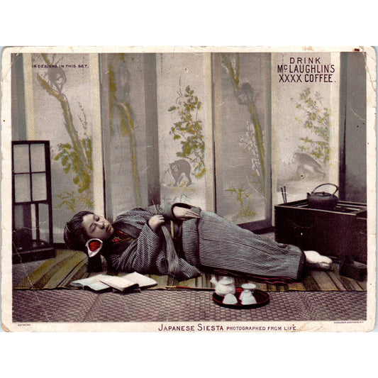1880s Japanese Siesta McLaughlin's Coffee Large Victorian Trade Card AE9-LT