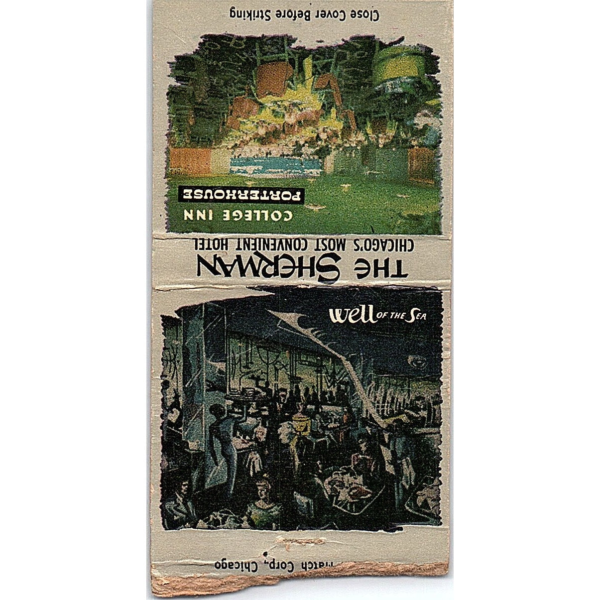 The Sherman Hotel College Inn Porterhouse Chicago Vintage Matchbook Cover SF3-Y4