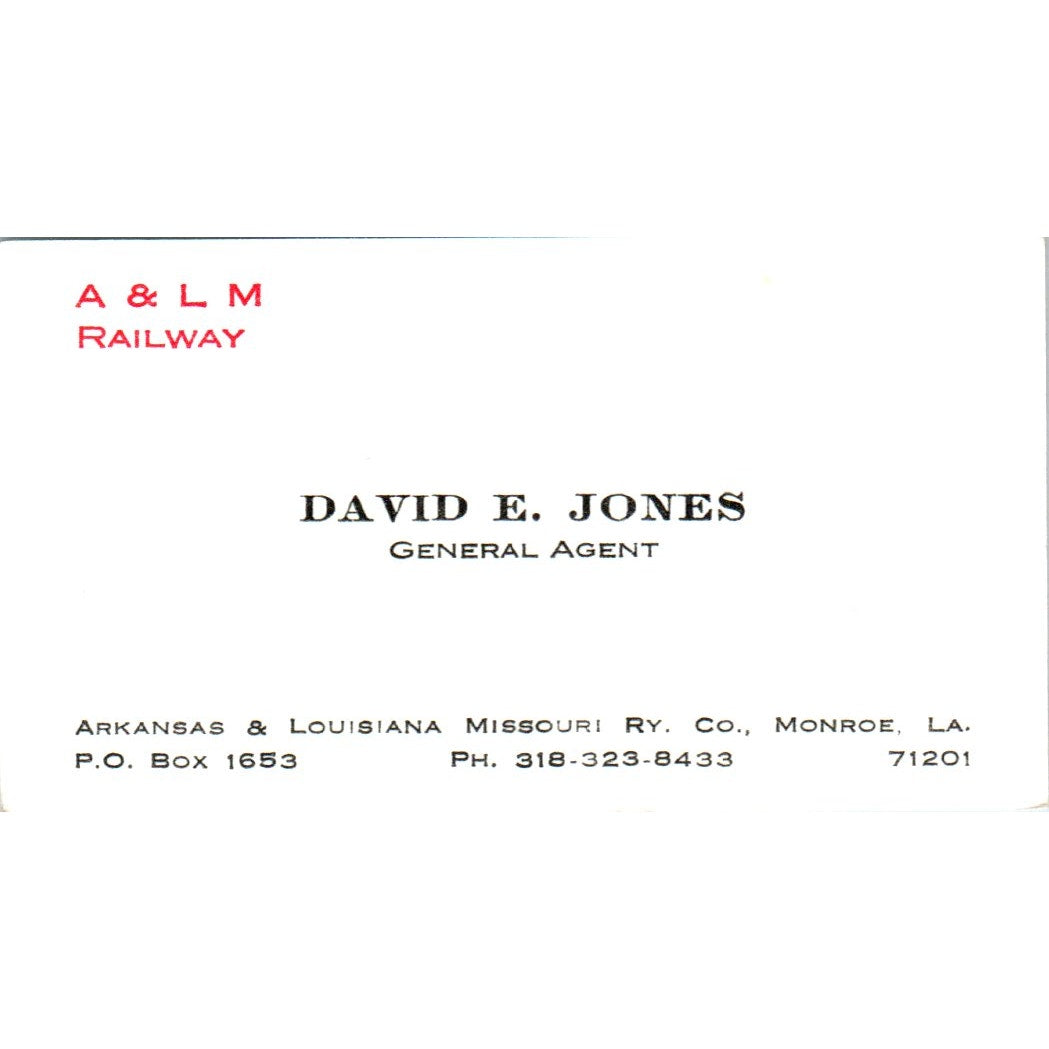 David E. Jones A&LM Railway Monroe LA Vintage Business Card SD4-B4