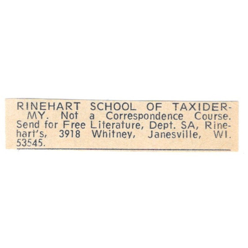 Rinehart School of Taxidermy Janesville WI 1977 Ad AF6-S7