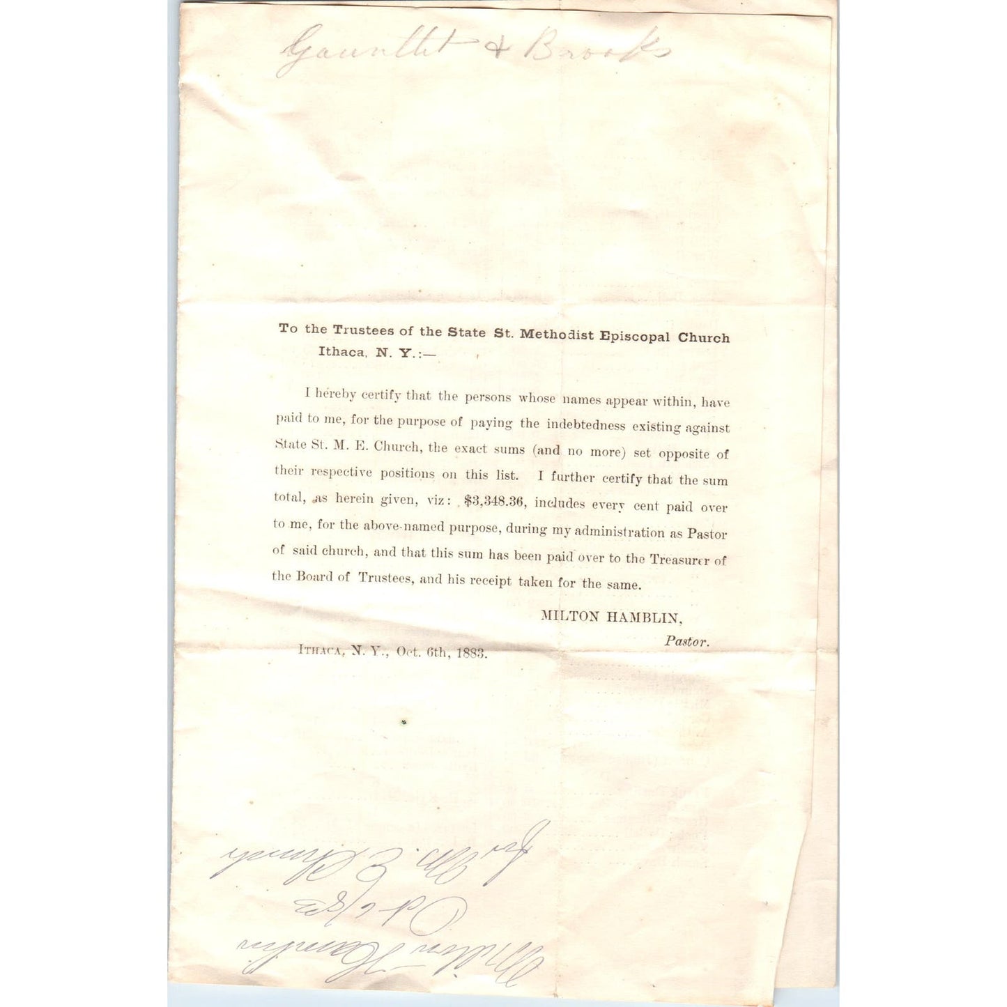 1883 State St Methodist Episcopal Church Ithaca NY Milton Hamblin Report AF1-RR6