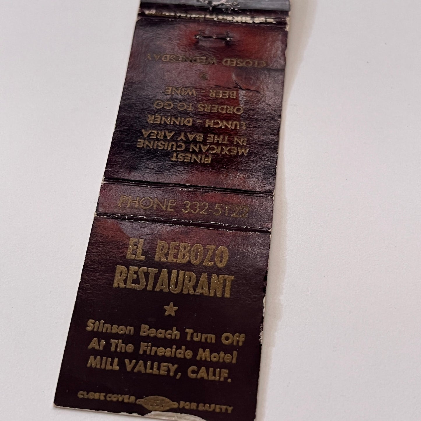 El Rebozo Restaurant Mill Valley CA Vintage Matchbook Cover TB6-MB1-15