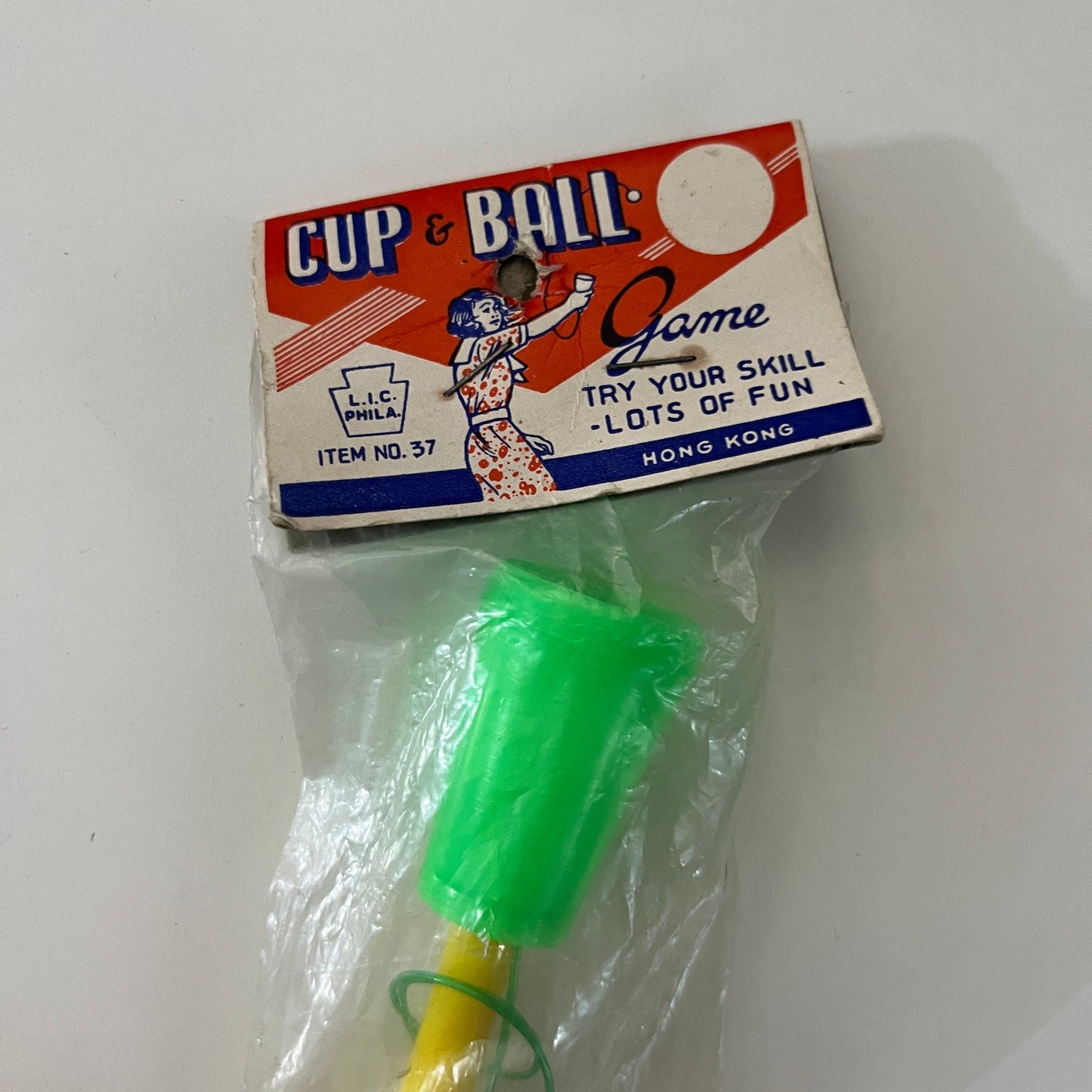 c1960 Toy Plastic Cup & Ball Game Dimestore Toy Hong Kong NOS In Package TK3