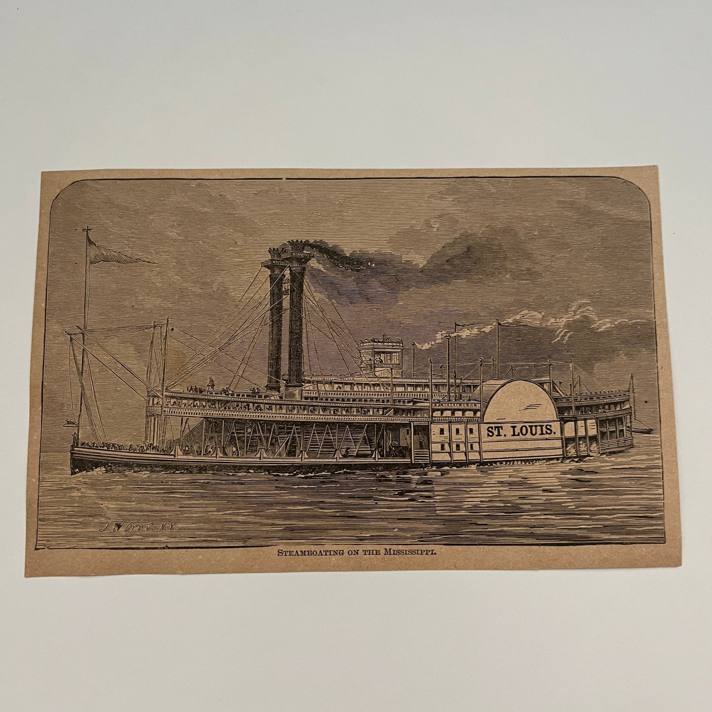 Steamboating on the Mississippi 1894 Art Engraving SAG4-8