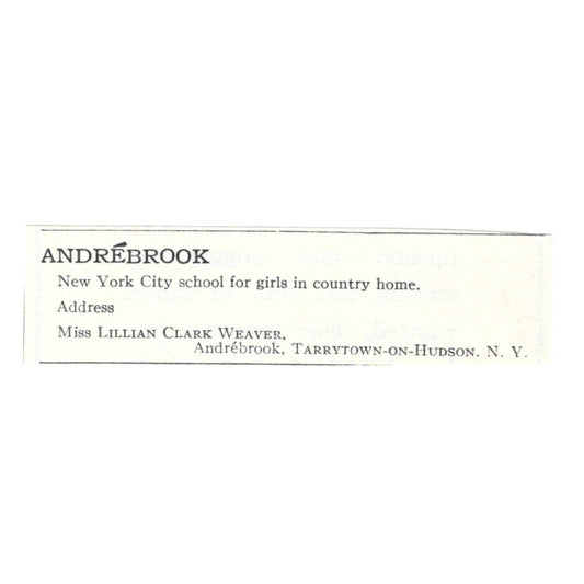 Andrébrook Girls School Lillian Clark Weaver Tarrytown 1924 Magazine Ad AD8-O9