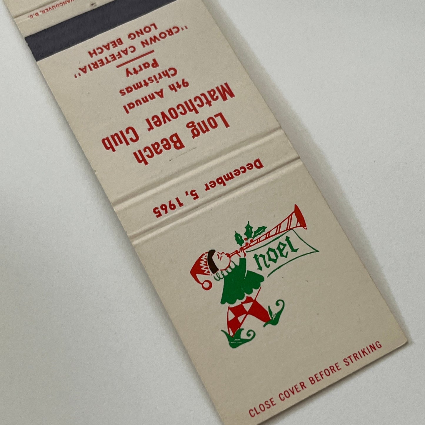 1965 Long Beach Matchcover Club Christmas Party Matchbook Cover TB6-MB1-14