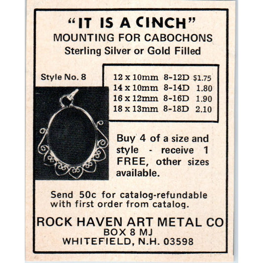 Rock Haven Art Metal Co Mounting Whitefield NH 1971 Magazine Ad AD8-R9