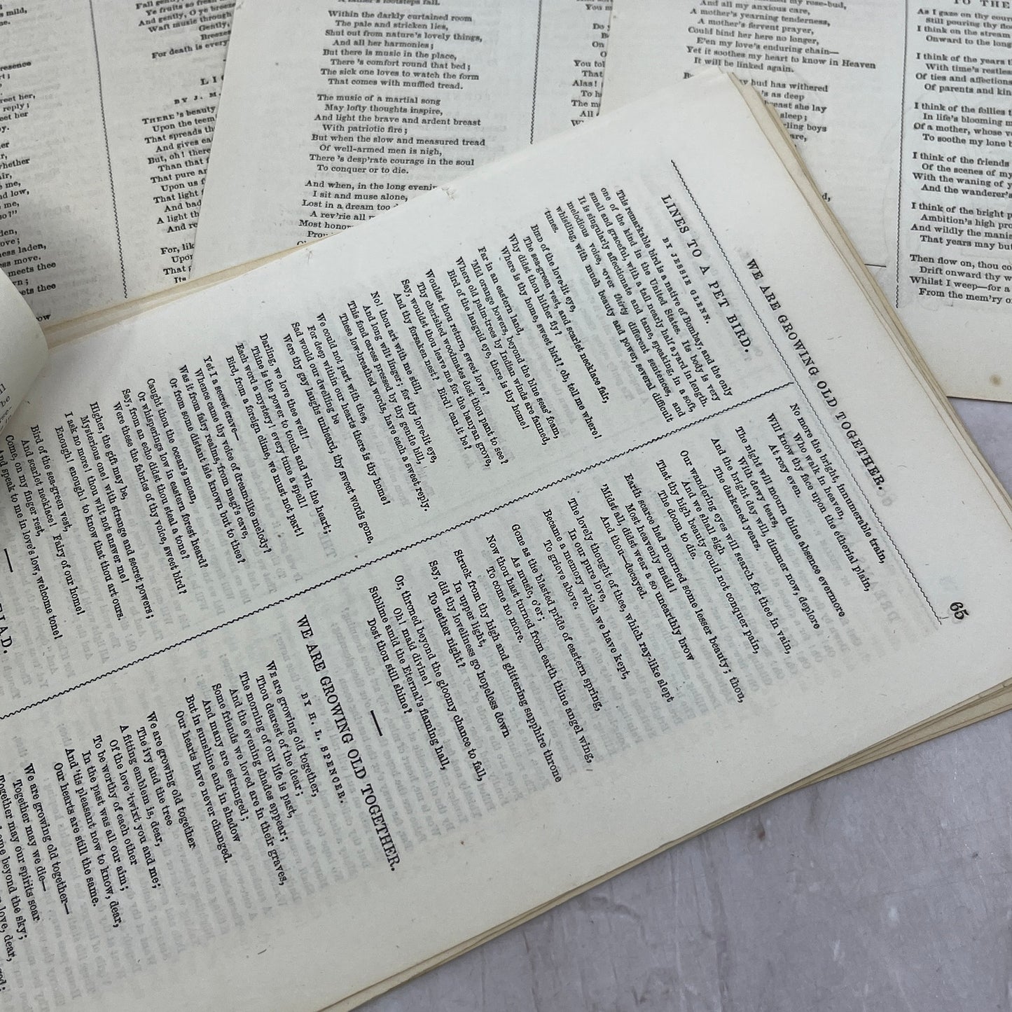 Huge Lot of Original Assorted Poems Poetry From 1857 Godey's Book TH9-MG2