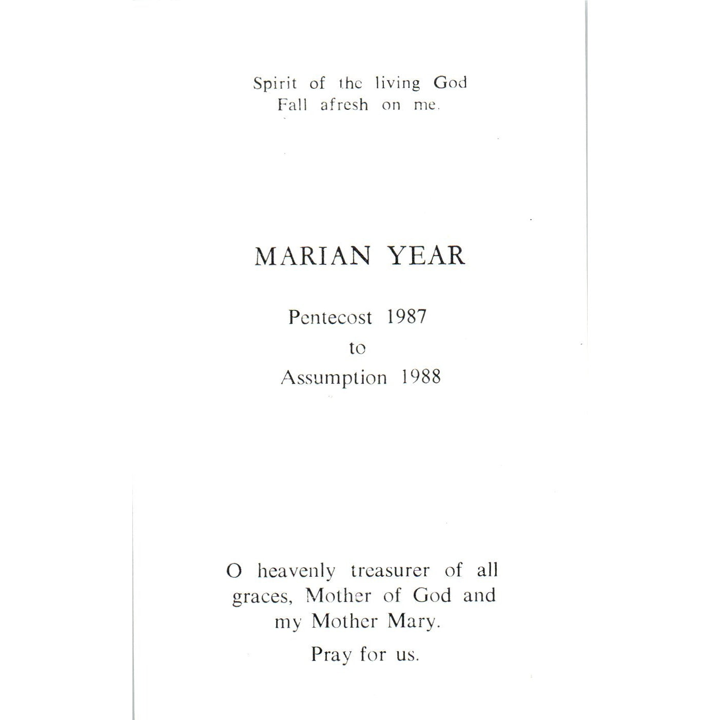 1987-88 St. Therese Marian Year Vintage Catholic Prayer Card TH2-PC1