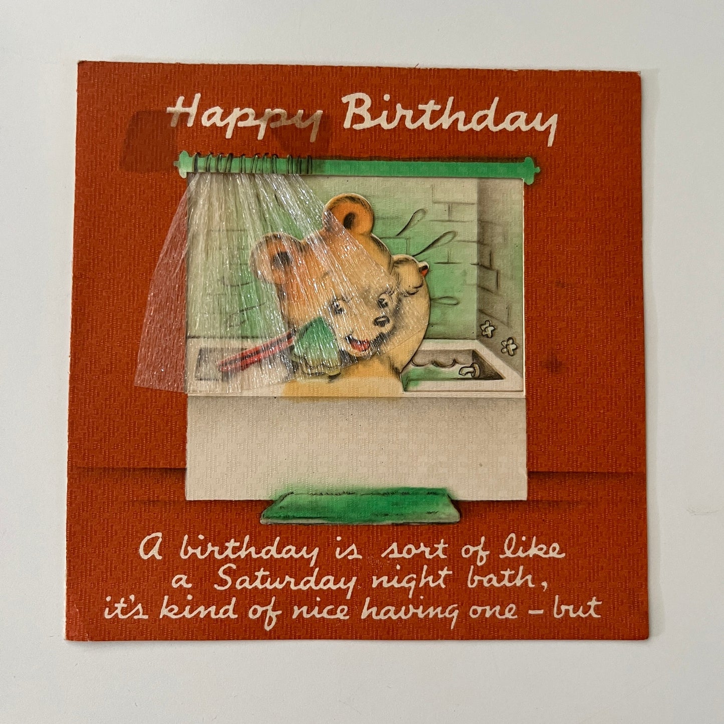 Teddy Bear in a Bathtub Original 1938 Hallmark Birthday Card AI9-H3