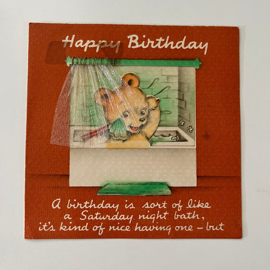 Teddy Bear in a Bathtub Original 1938 Hallmark Birthday Card AI9-H3