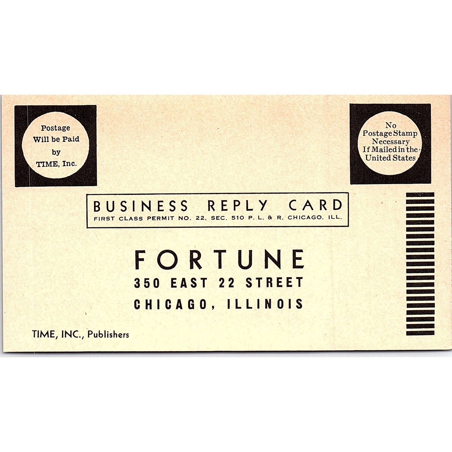 1935 Fortune Magazine Subscription Form Blank Postal Mailing Card 1935 AG3-2