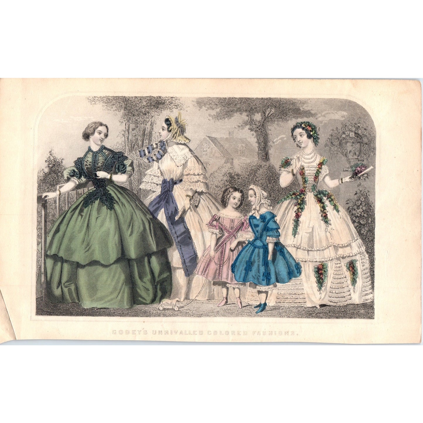 1857 Original Lady's Pre Civil War Fashion Plate Hand Tinted Engraving D19-2-1