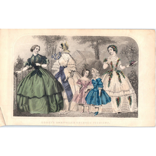 1857 Original Lady's Pre Civil War Fashion Plate Hand Tinted Engraving D19-2-1