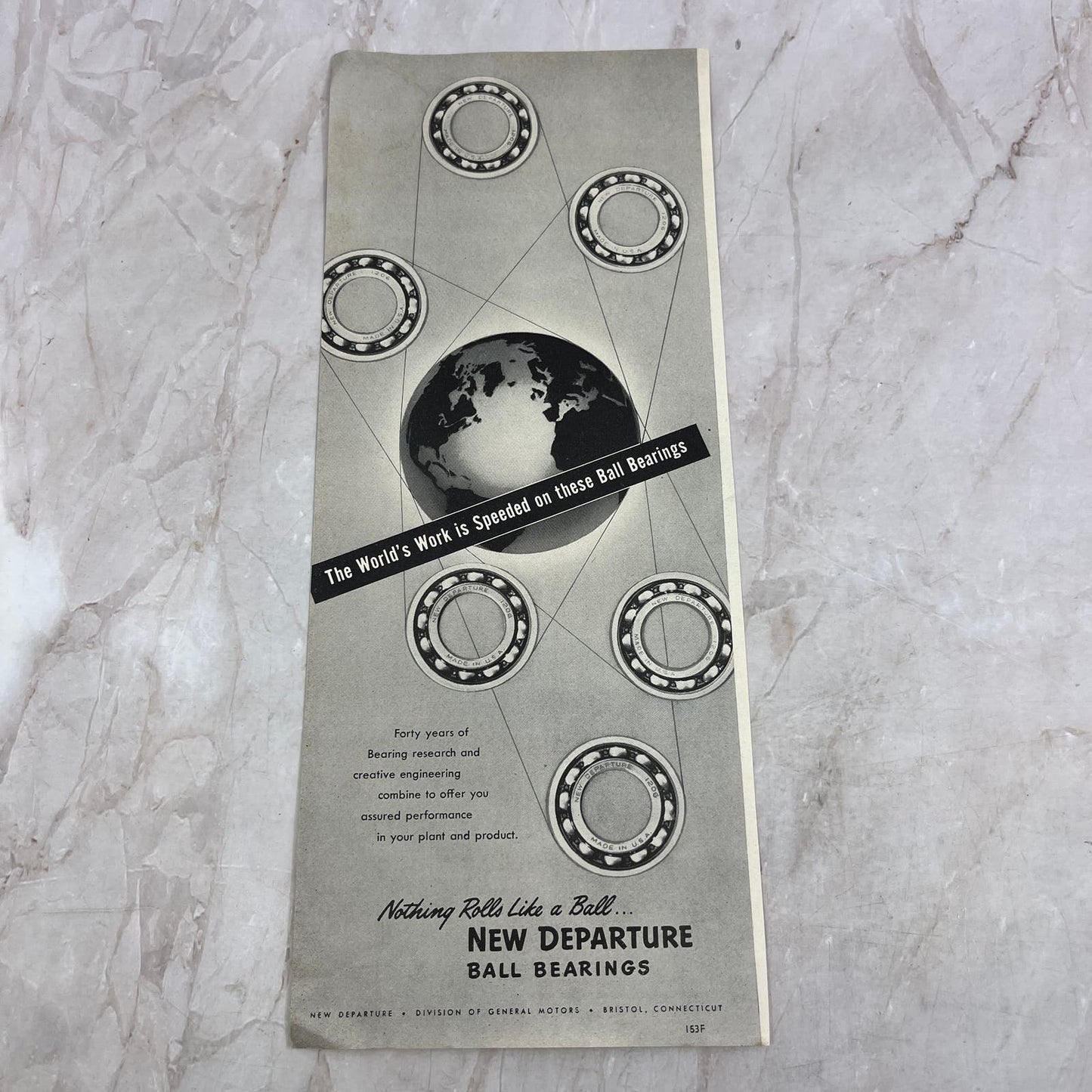 New Departure Ball Bearings General Motors Bristol CT 1951 Magazine Ad FL6-10