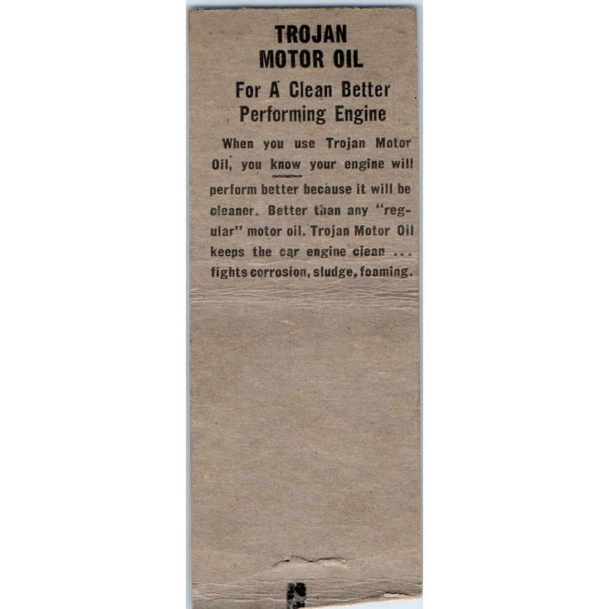 Spot Tavern Wm. Mattson Owen WI Trojan Motor Oil Vintage Matchbook Cover SD2-Y11