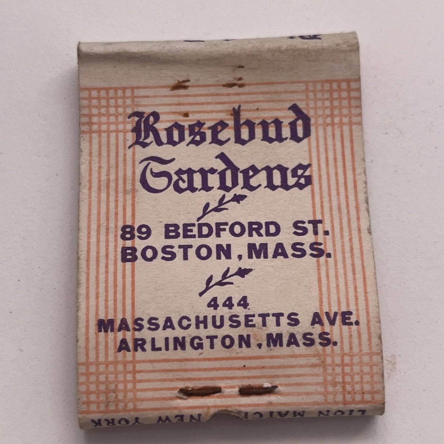 Rosebud Gardens Wayland MA Vintage Matchbook Cover TB8-MB2-8