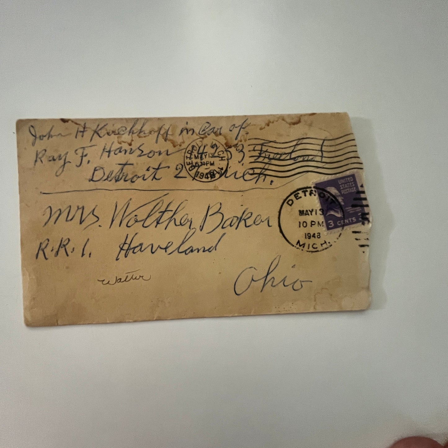 1948 John H. Kirchhoff Detroit MI To Ms Wolther Baker Haveland OH Letter AI9-H5