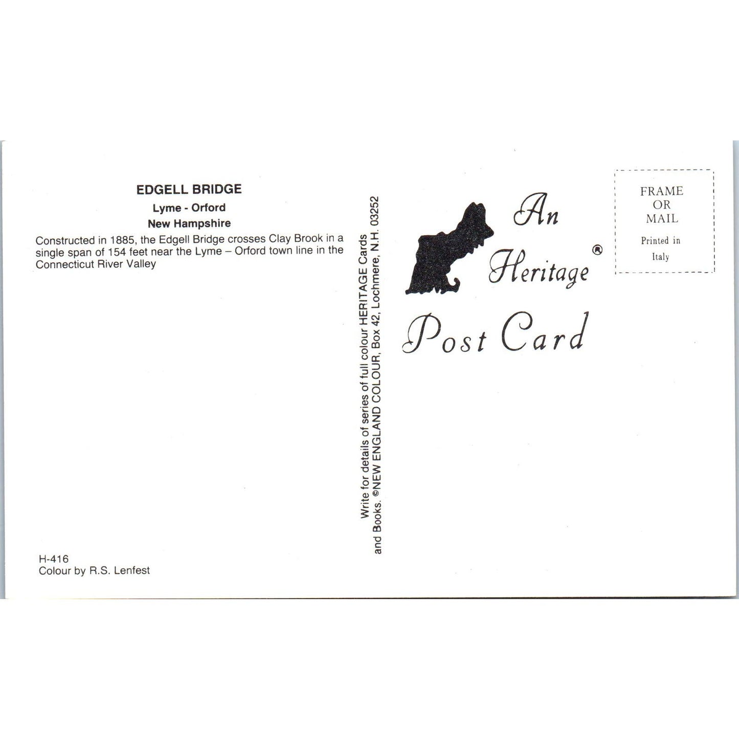 Edgell Bridge Lyme-Orford NH Vintage Covered Bridge Postcard PC11