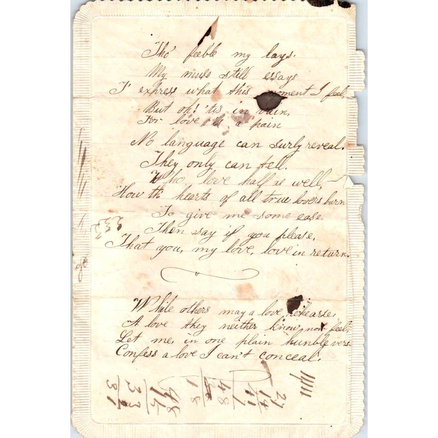 1870s Handwritten Poem - Tho' Feeble My Lays D21