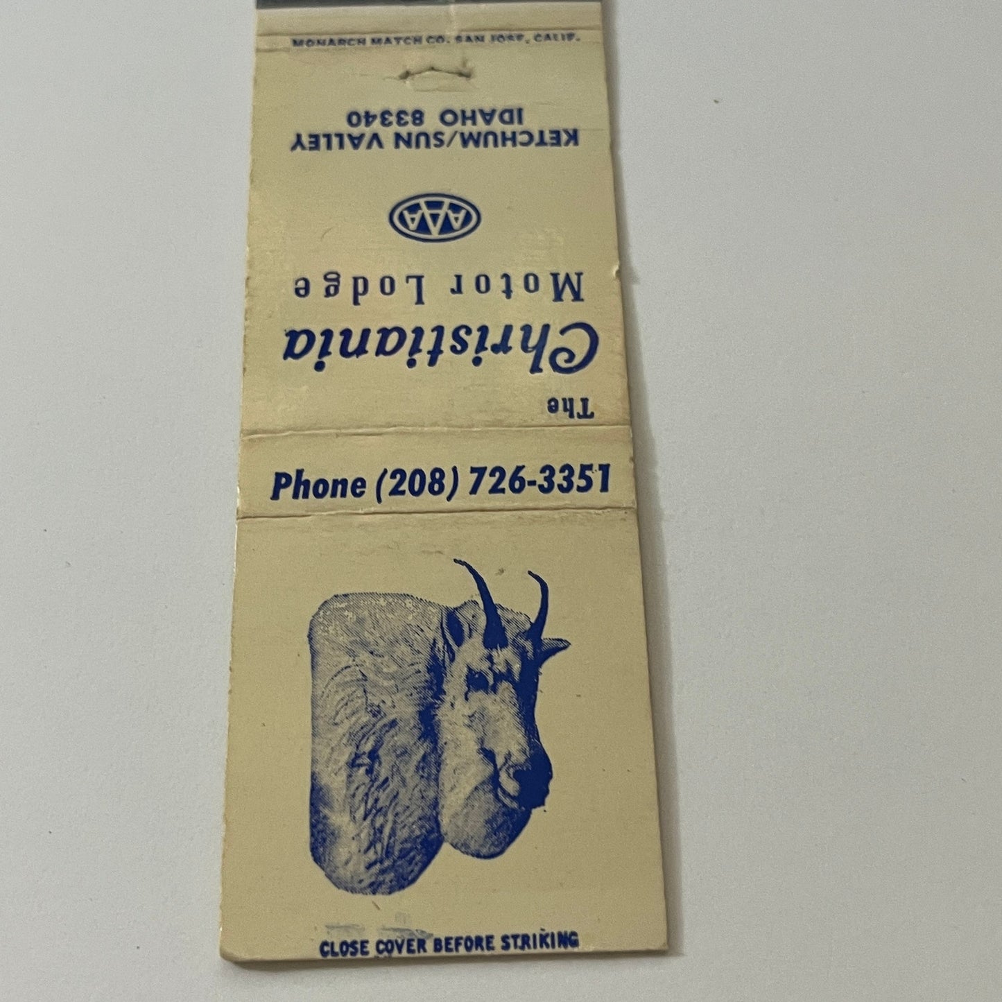 The Christiana Motor Lodge Ketchum Sun Valley ID Vintage Matchbook TB6-MB2-5