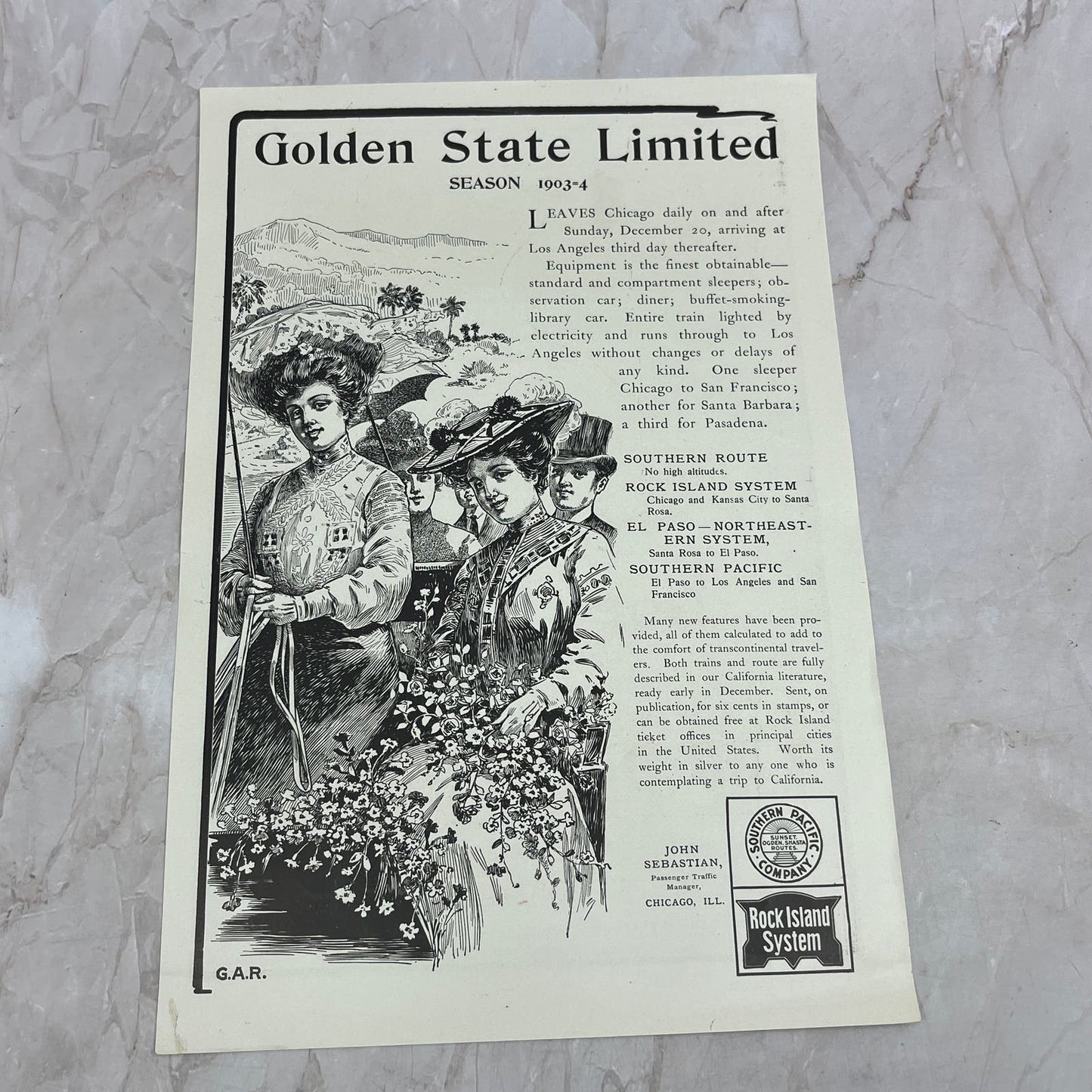 Golden State Limited 1903 Southern Pacific Rock Island Railway Magazine Ad FL6-9