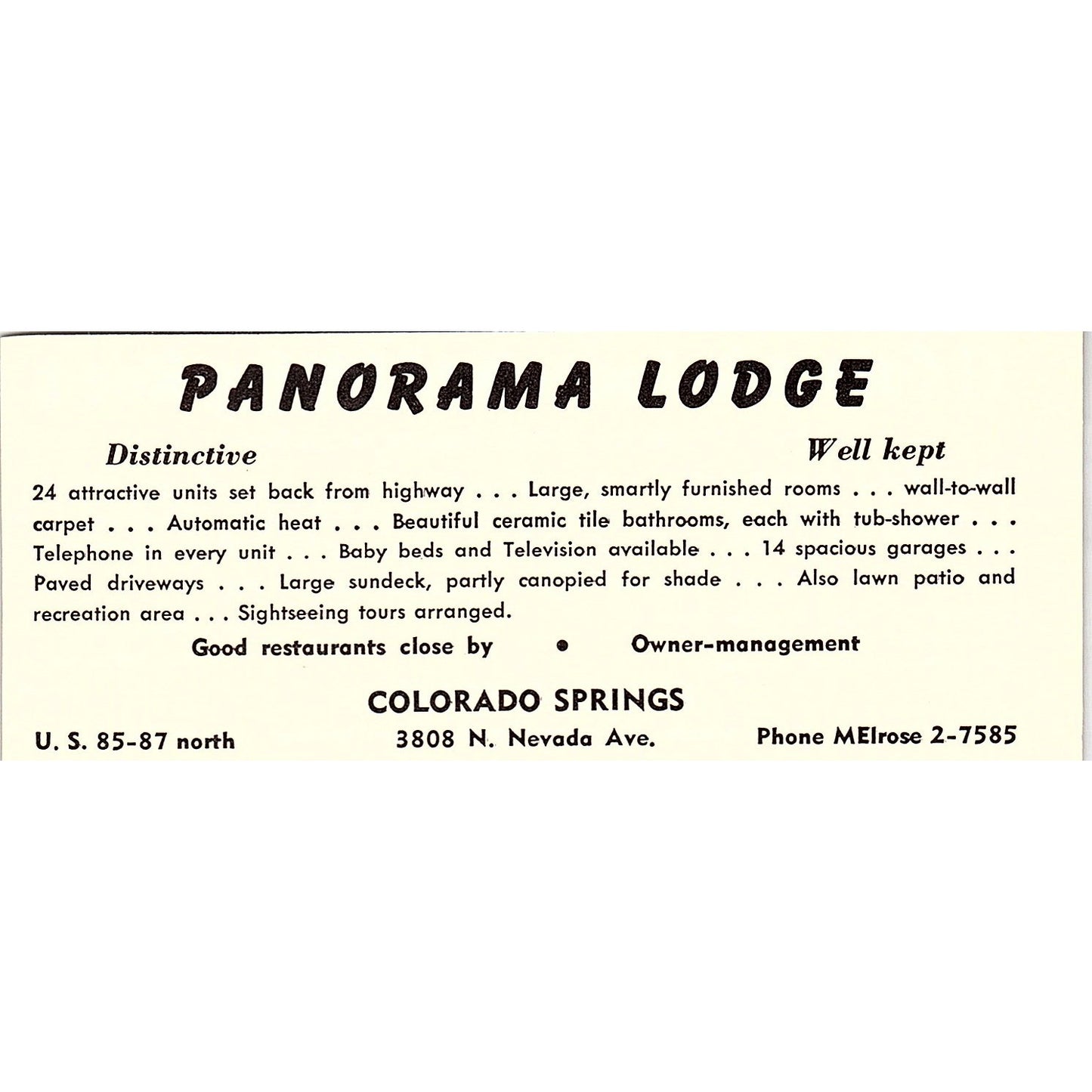 Panorama Lodge Colorado Springs CO 1958 Ad AG1-M2
