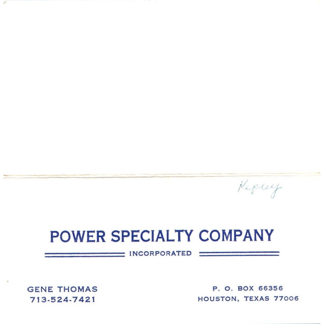 Power Specialty Co Gene Thomas Houston TX Vintage Business Card SD4-B1