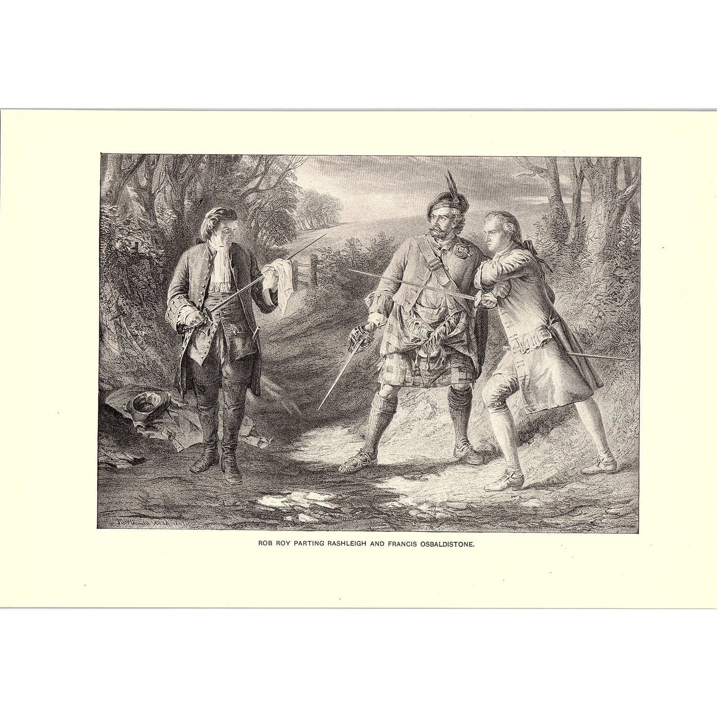 Rob Roy Parting Rashleigh J.B. Macdonald 1902 Original Engraving Art Print V14-6
