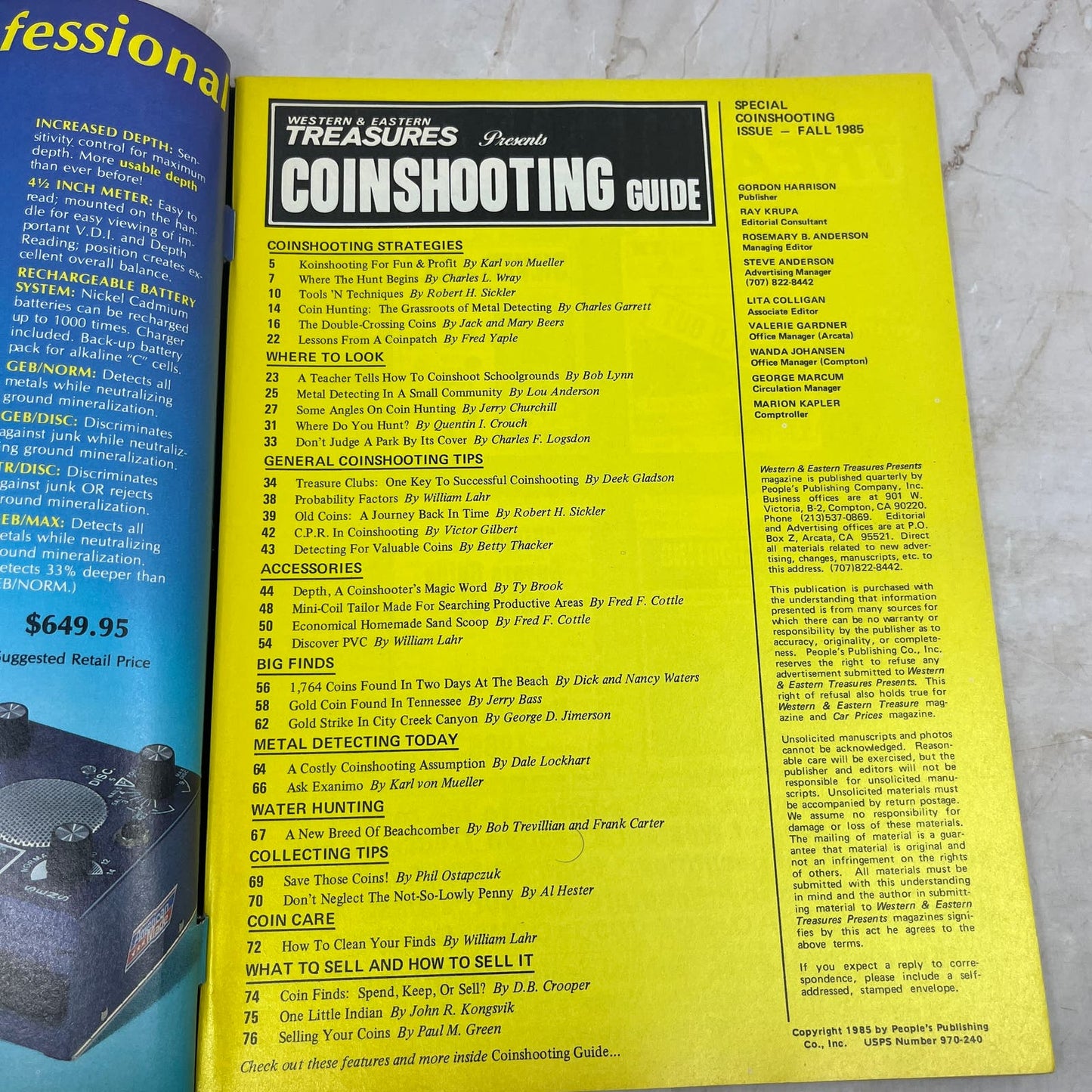 1985 Fall - Western & Eastern Treasures Coinshooting Guide Magazine M20