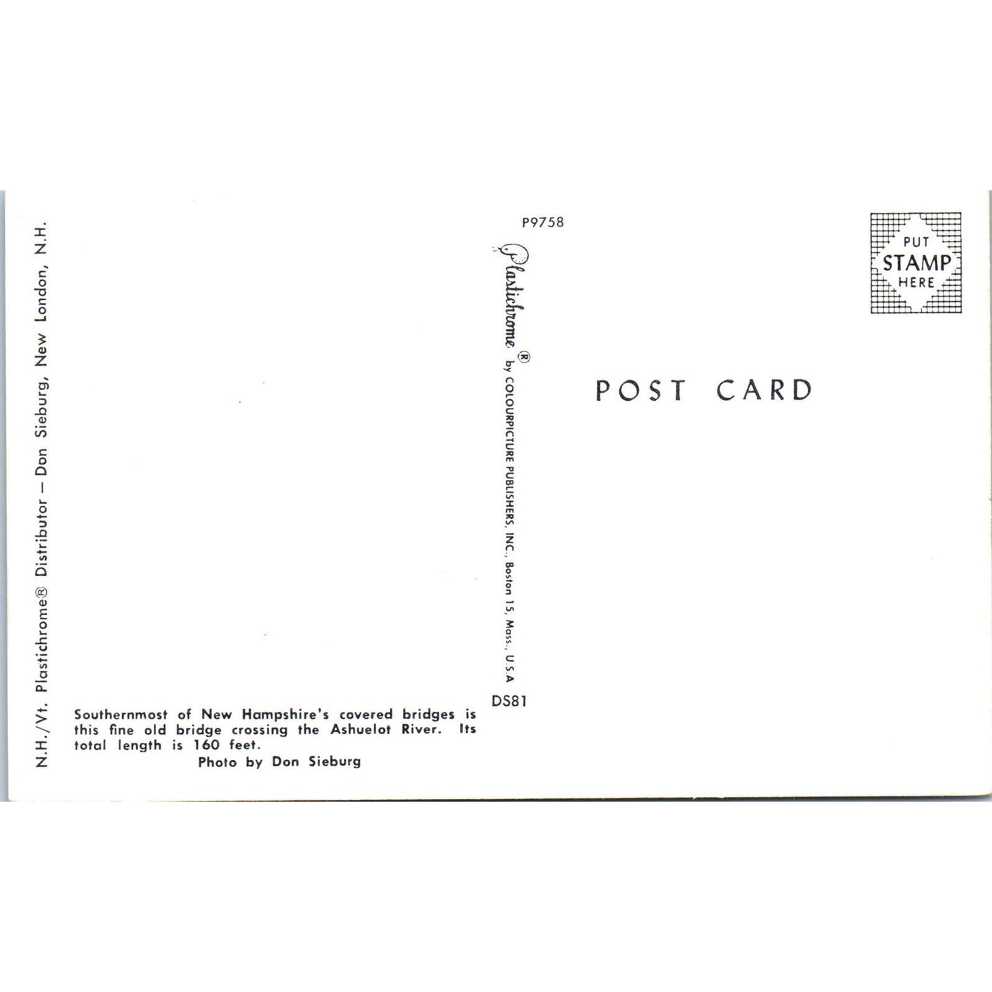 Ashuelot River Bridge New Hampshire Vintage Covered Bridge Postcard PC16